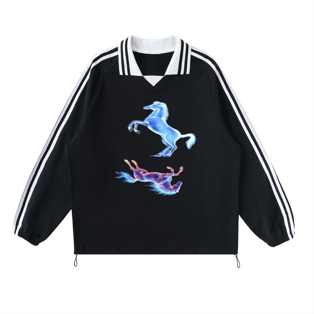 Contrast Striped Lapel Collar Sweatshirt