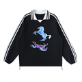 Contrast Striped Lapel Collar Sweatshirt